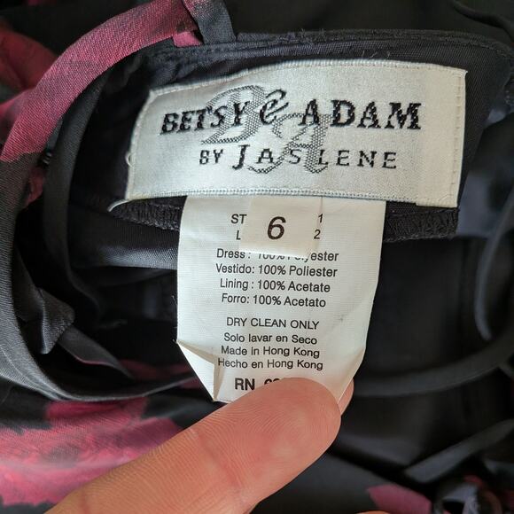 Vintage Betsy Adam Prom Dress Maxi Gown 6 Black Red 90s Y2K Floral Fairy Goth - Picture 8 of 8